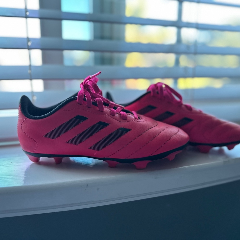 Used- Adidas Kids Pink and Black Cleats